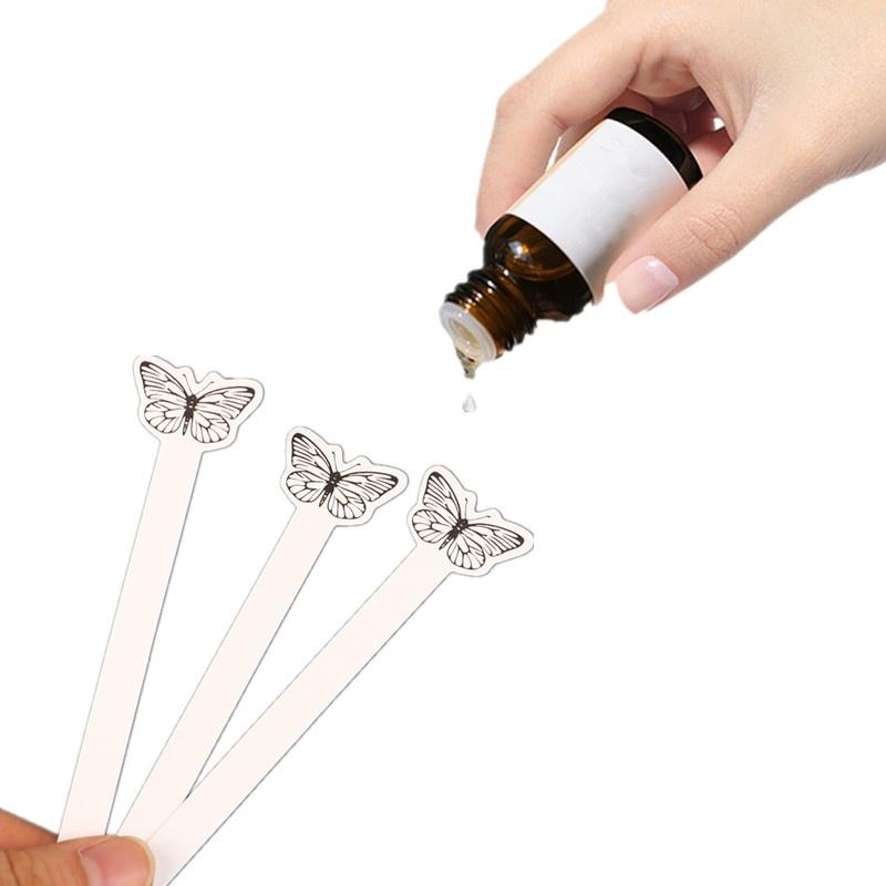 Perfume Fragrance Oil - กระดาษทดสอบน้ำหอมรูปผีเสื้อ 100 ชิ้น สำหรับทดสอบกลิ่นน้ำหอมและน้ำมันหอมระเหย