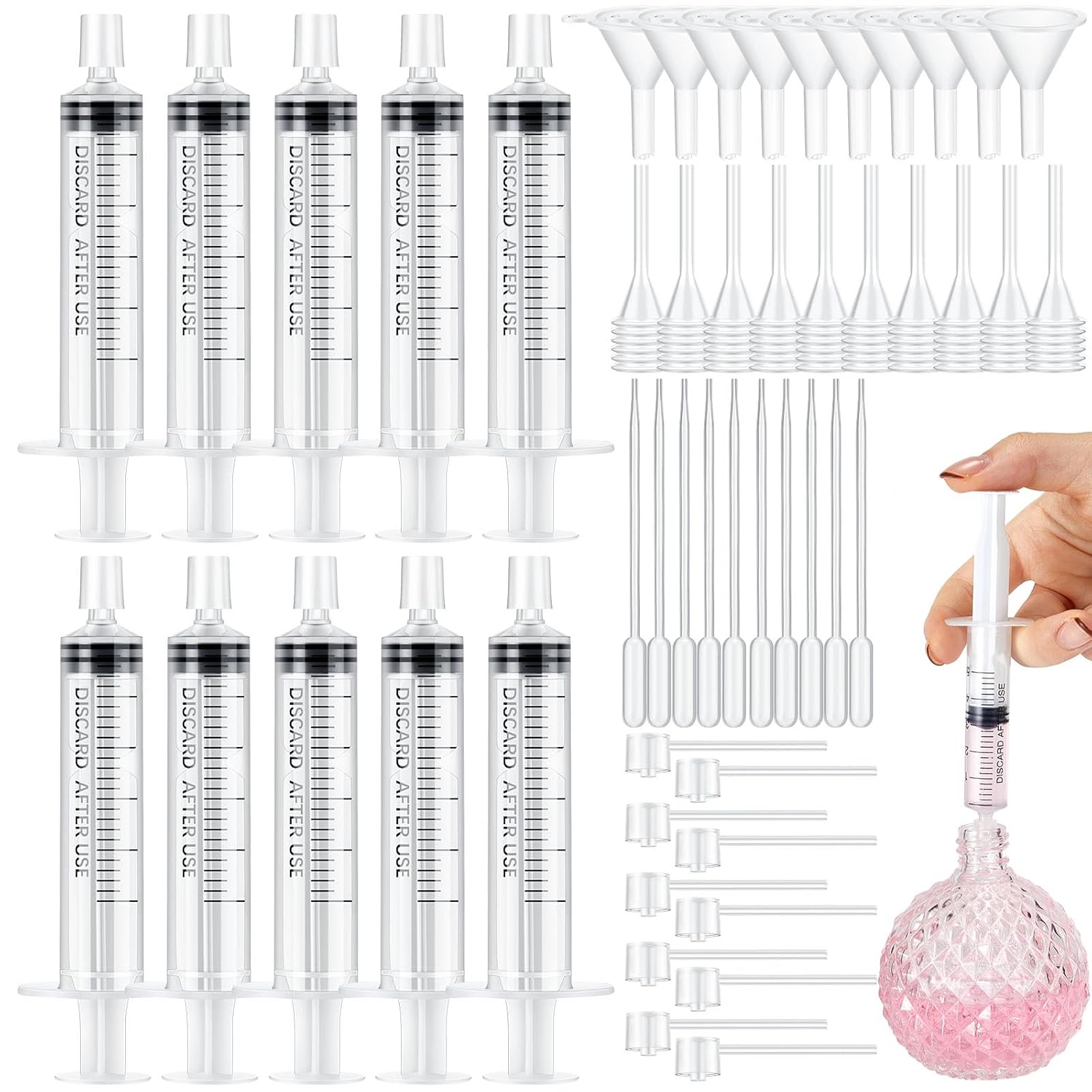 Perfume Fragrance Liquid - 25/50PCS น้ําหอมเติมปั๊มเครื่องมือ Transfer ชุดรวมทั้งช่องทาง,ปั๊มจ่าย,เข็มฉีดยา,Dropper และบีบหยด