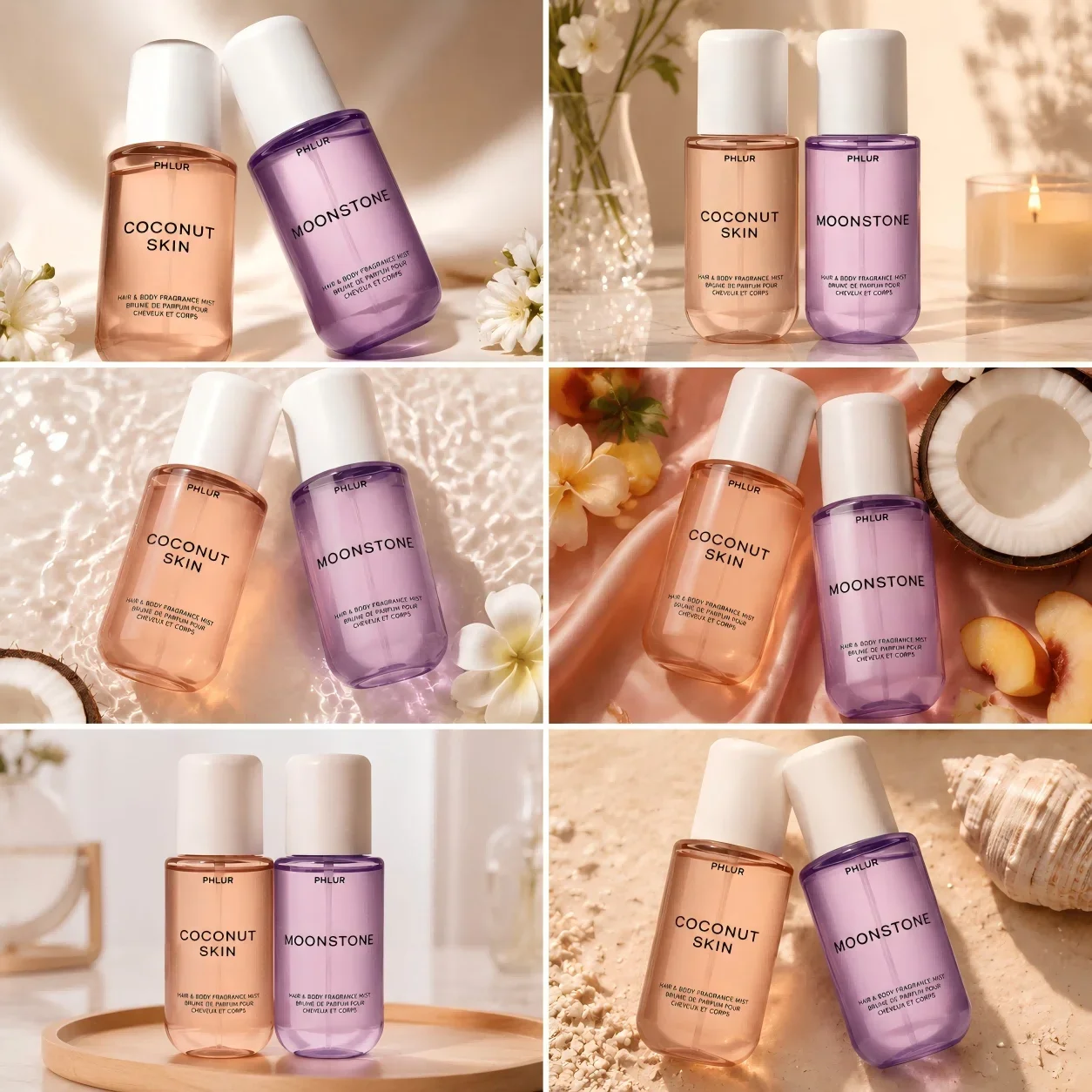 Perfume Fragrance For Women - ชุดสเปรย์น้ำหอมสำหรับผมและผิวกาย PHLUR Coconut Skin & Moonstone,